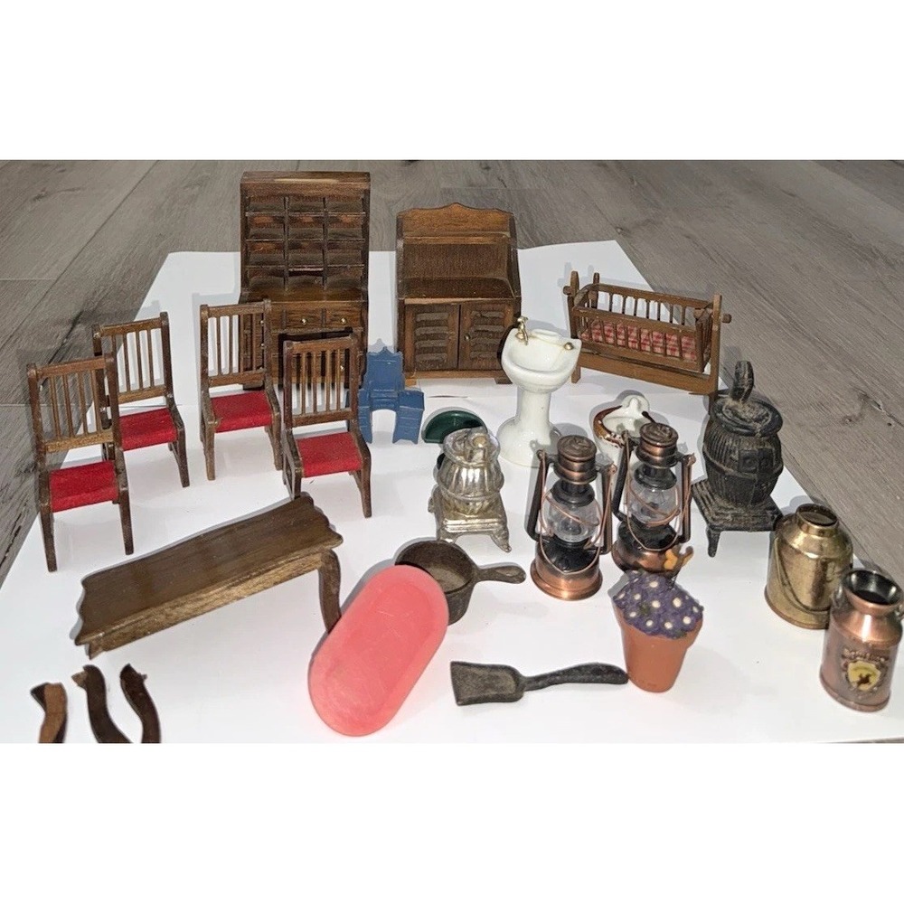 1:12 Dollhouse Miniature Furniture & Accessories Lot, Vintage & Antique
